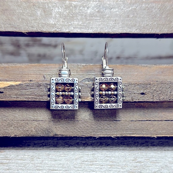 Brighton Jewelry - Brighton great shape Vintage rare Bedazzled brown amber beaded leverback earring